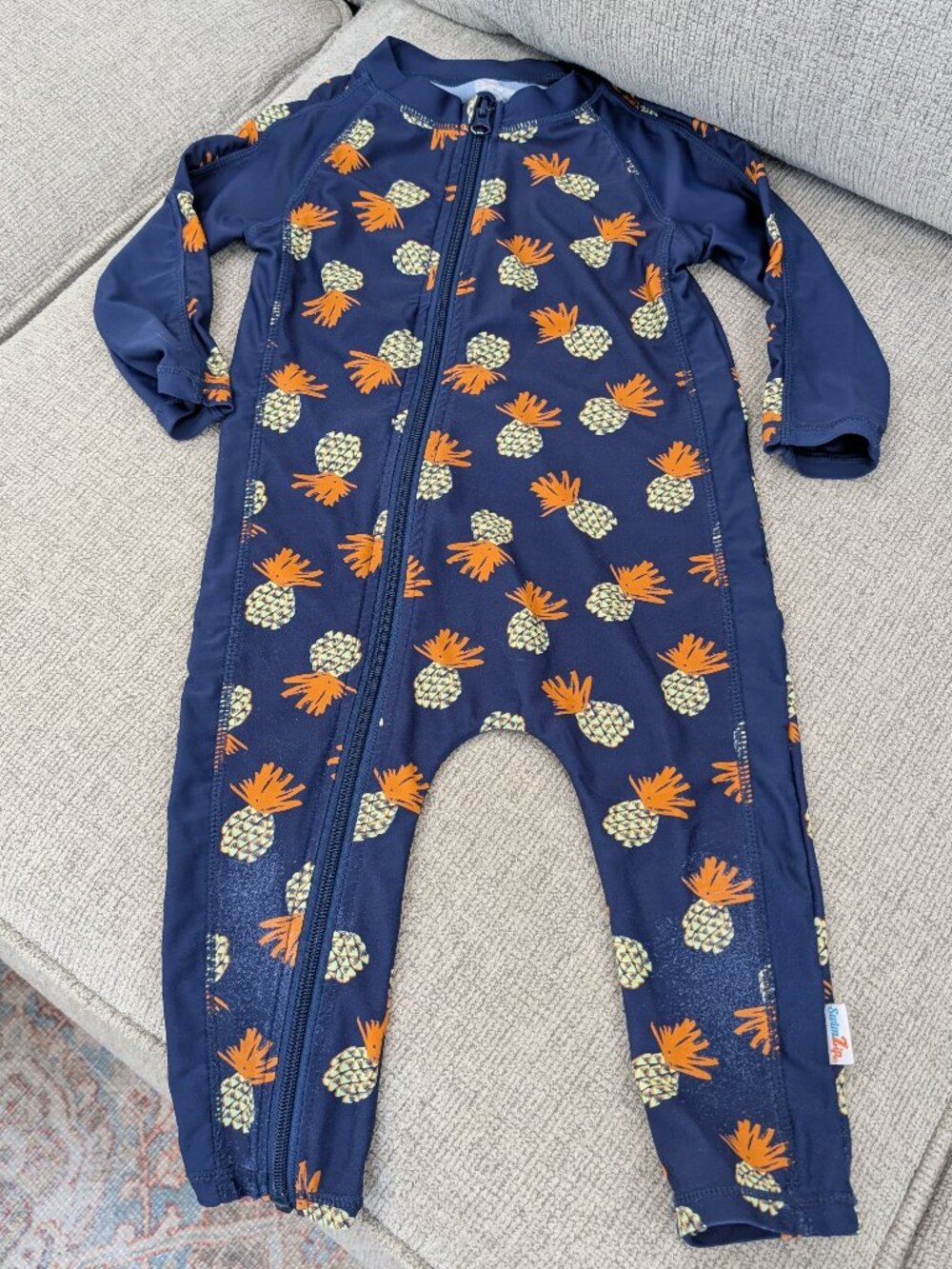 SwimZip Toddler 18-24 Month Swimsuit, Long Sleeve Romper UPF 50, Pineapples - Picture 5 of 6
